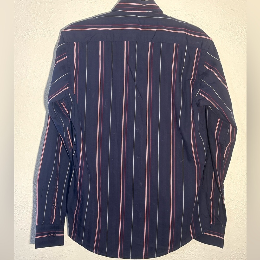 Louis Philippe Preppy Striped Cotton Long Sleeve Blue Mens Sz M (39cm) - Picture 4 of 8